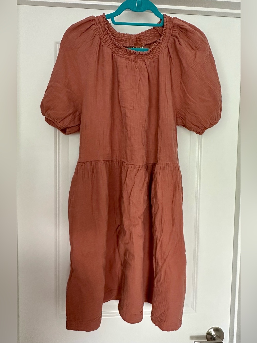 Universal Thread Rust Orange Puff-Sleeve Tiered Mini Dress